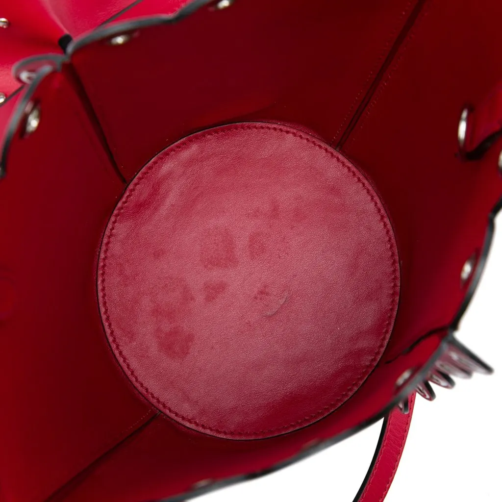 Miu Miu Calfskin Scalloped Grommet Bucket Bag Red Leather Good - Model View