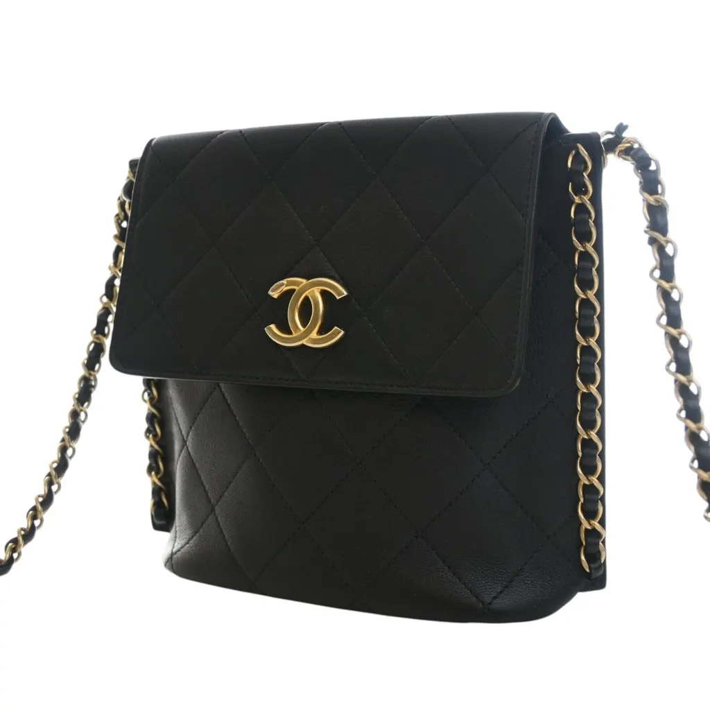 Chanel Small Quilted Calfskin Chain Hobo Flap Black Leather Very good - Inside View