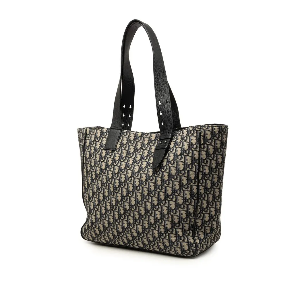 Dior Oblique Canvas Saddle Tote Blue Canvas Good - Back View