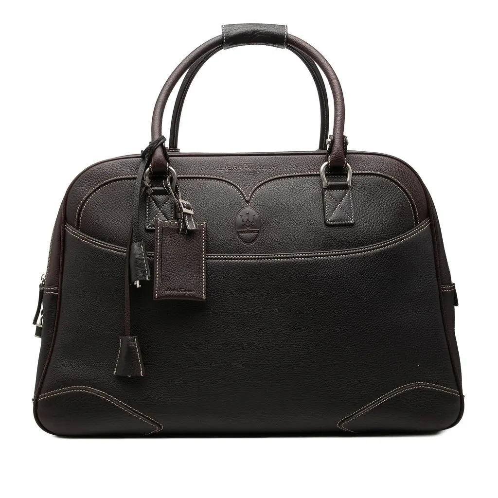 Salvatore Ferragamo Maserati Calfskin Travel Bag Brown Leather Very good - Front View