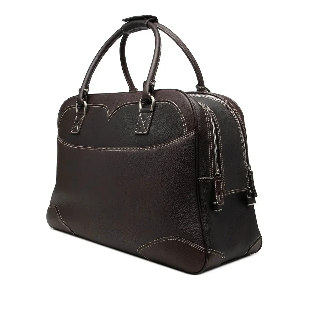 Salvatore Ferragamo Maserati Calfskin Travel Bag Brown Leather Very good - Back View
