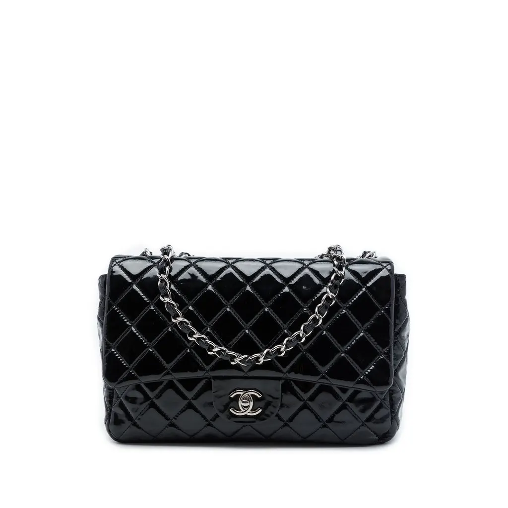 Chanel Jumbo Classic Patent Single Flap Black Leather Very good - Front View