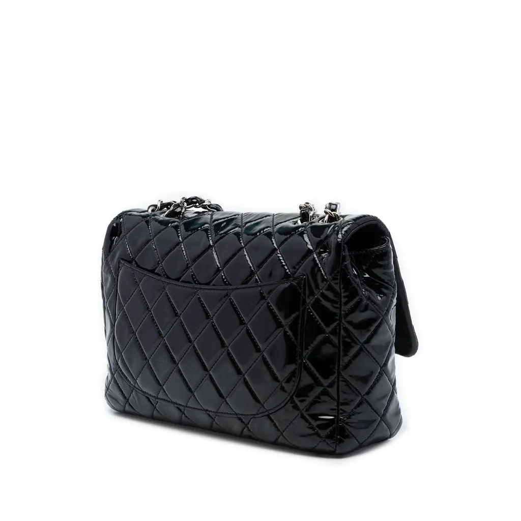 Chanel Jumbo Classic Patent Single Flap Black Leather Very good - Back View