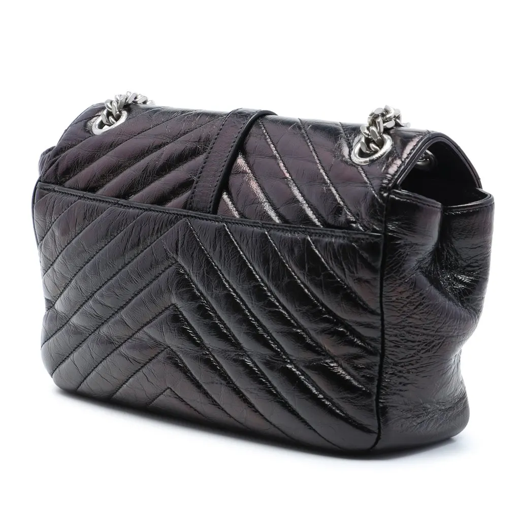 Saint Laurent Medium Chevron Metallic Crinkled Calfskin Punk Chain Bag Black Leather Very good - Back View