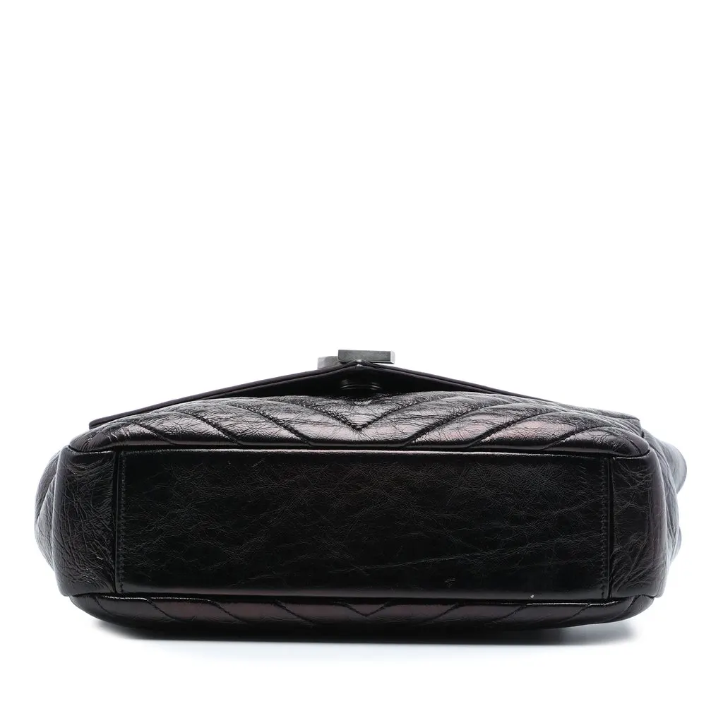 Saint Laurent Medium Chevron Metallic Crinkled Calfskin Punk Chain Bag Black Leather Very good - Inside View