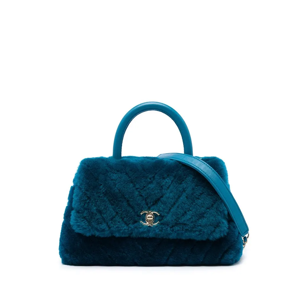Chanel Mini Chevron Shearling Coco Top Handle Bag