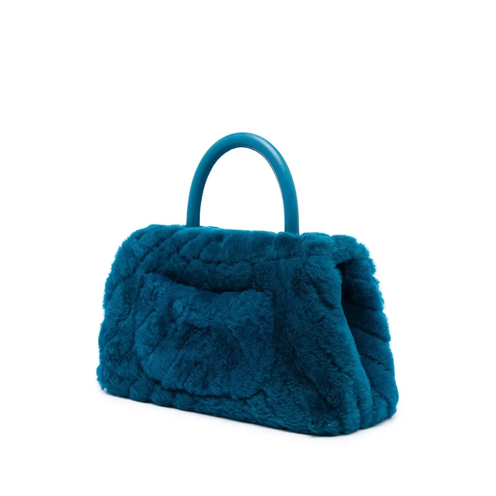Chanel Mini Chevron Shearling Coco Top Handle Bag Blue Shearling Very good - Back View