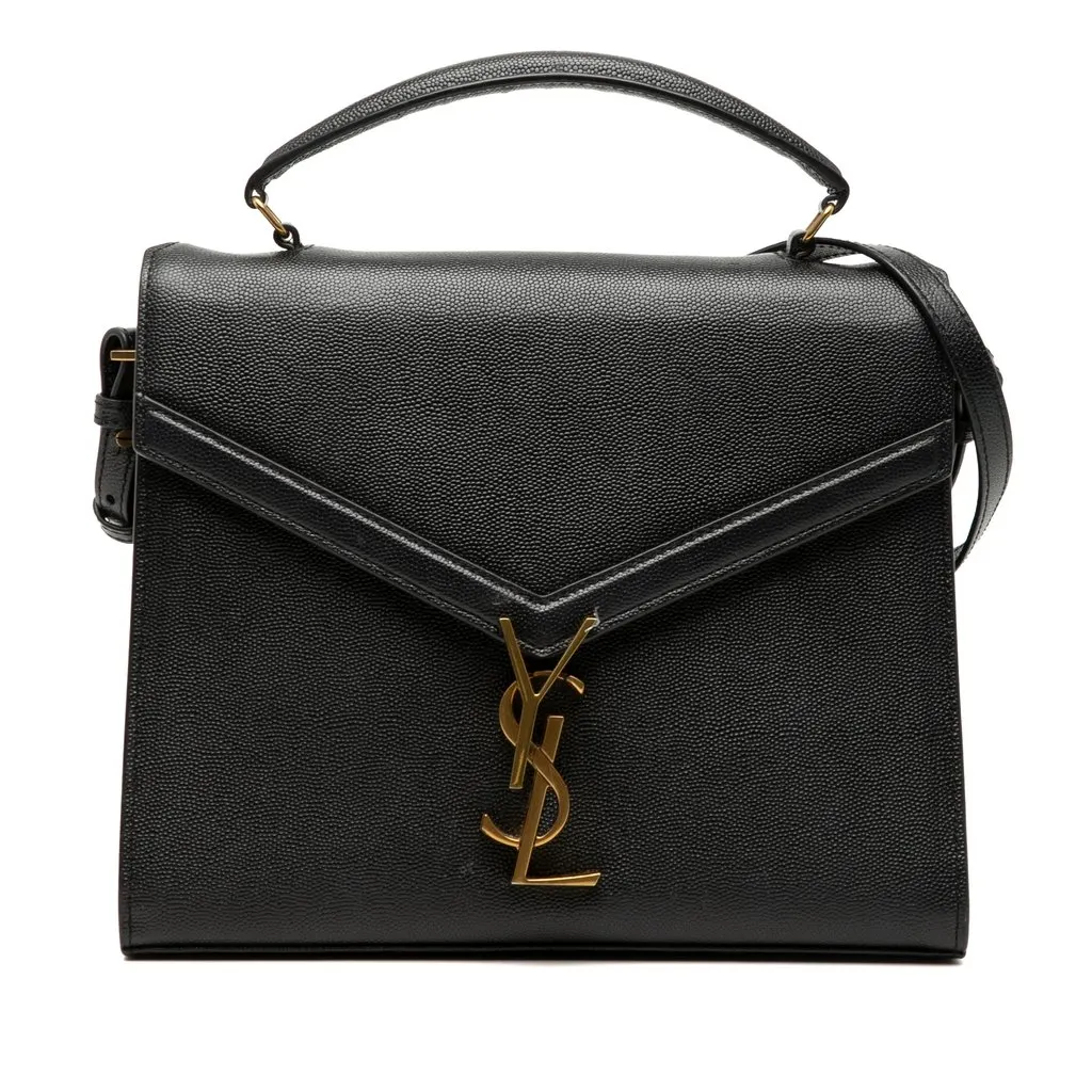 Saint Laurent Medium Grain de Poudre Classic Monogram Cassandra Top Handle Bag Black Leather Very good - Front View