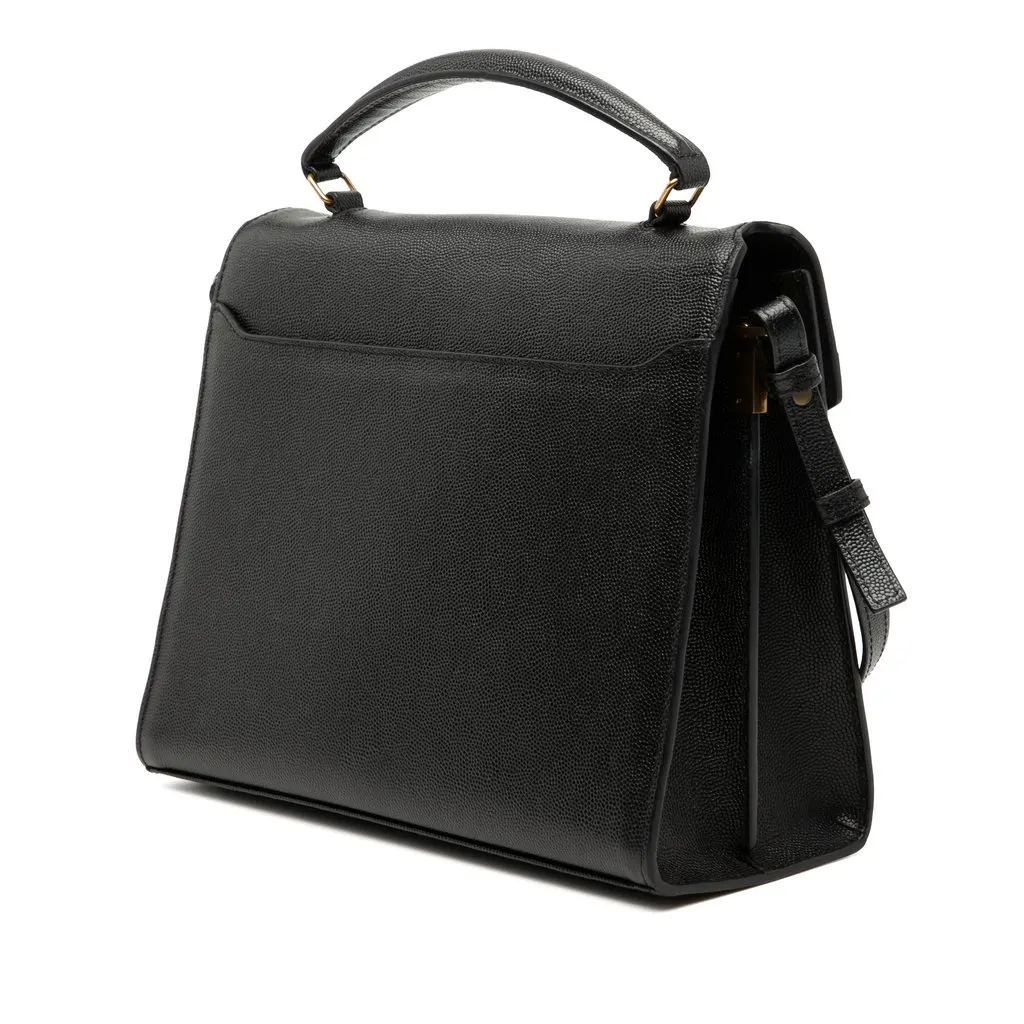 Saint Laurent Medium Grain de Poudre Classic Monogram Cassandra Top Handle Bag Black Leather Very good - Back View