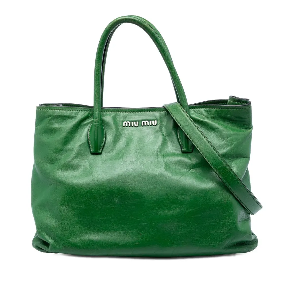 Miu Miu Vitello Shine Satchel Green Leather Very good - Front View