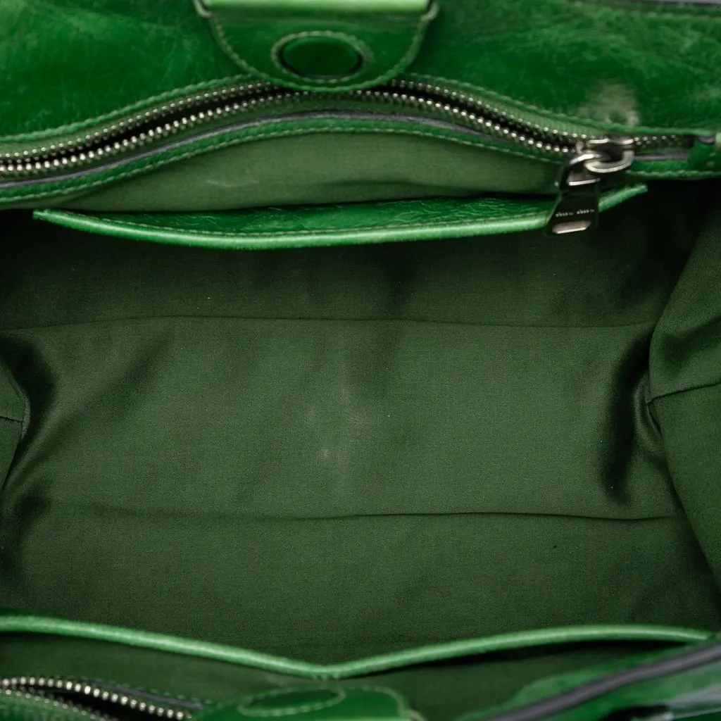 Miu Miu Vitello Shine Satchel Green Leather Very good - Model View