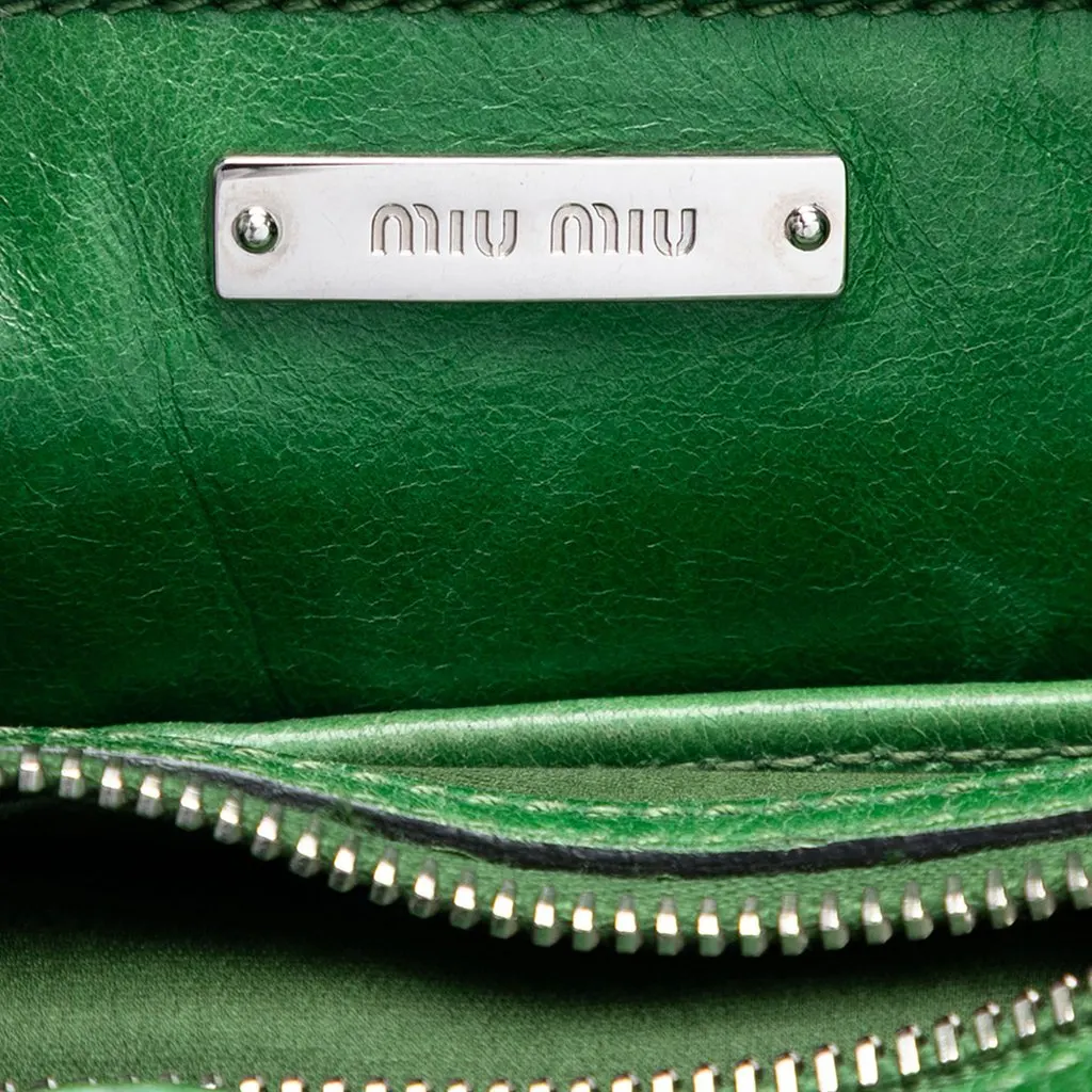 Miu Miu Vitello Shine Satchel Green Leather Very good - Box View