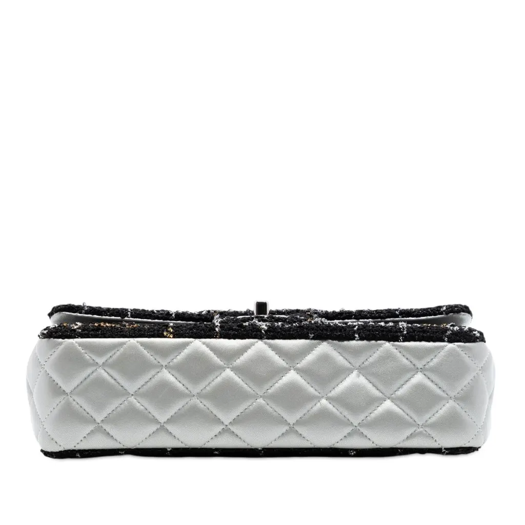 Chanel Medium Classic Quilted Tweed and Metallic Lambskin Double Flap Black Good - Inside View