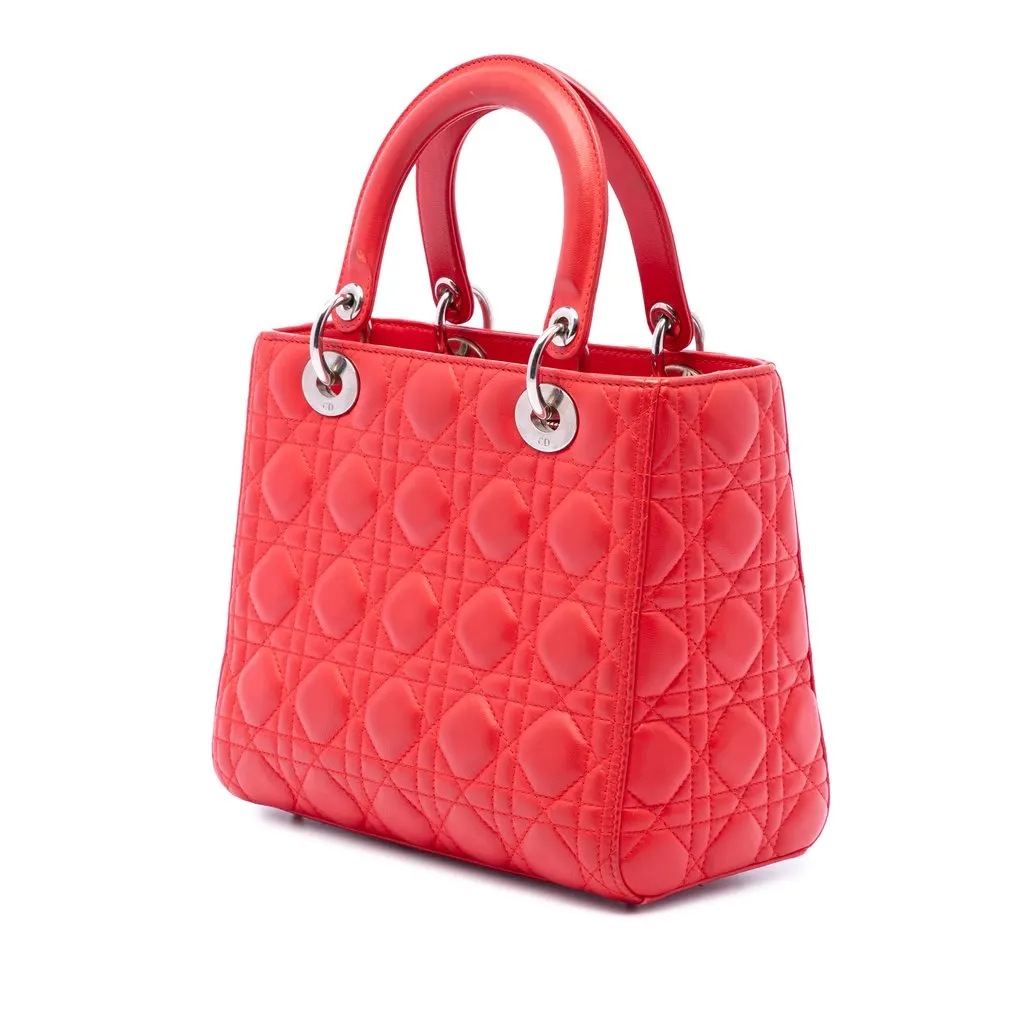 Dior Medium Lambskin Cannage Lady Dior Red Leather Very good - Back View