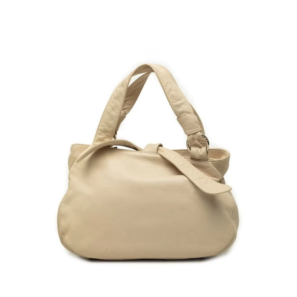 Loewe Suede Trimmed Soft Nappa Handbag Beige Leather Very good - Front View