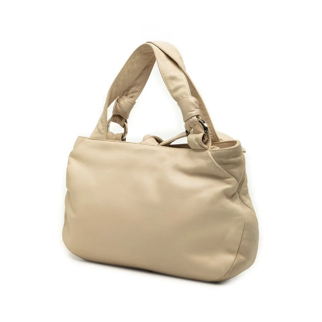 Loewe Suede Trimmed Soft Nappa Handbag Beige Leather Very good - Back View