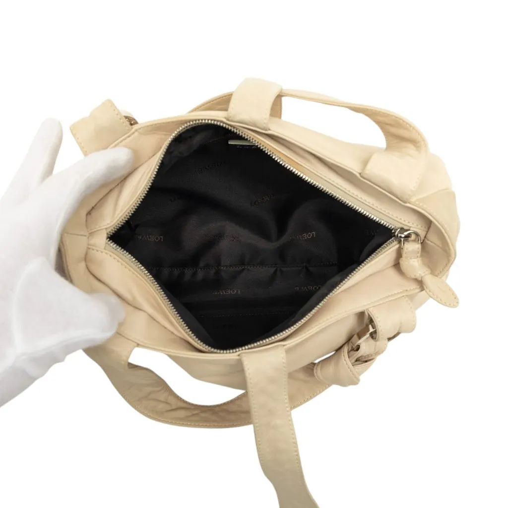 Loewe Suede Trimmed Soft Nappa Handbag Beige Leather Very good - Model View