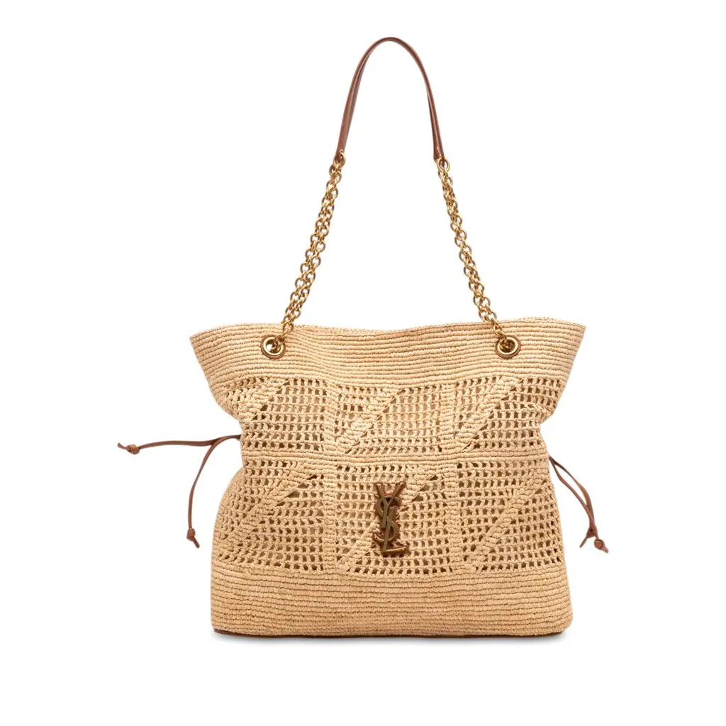 Saint Laurent Raffia Jamie Shopping Tote Beige Very good - Front View