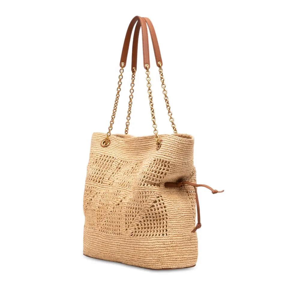 Saint Laurent Raffia Jamie Shopping Tote Beige Very good - Back View