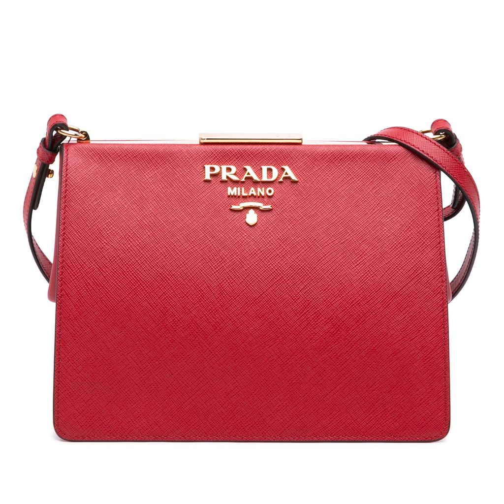 Prada Saffiano and City Calf Light Frame Crossbody Red Small