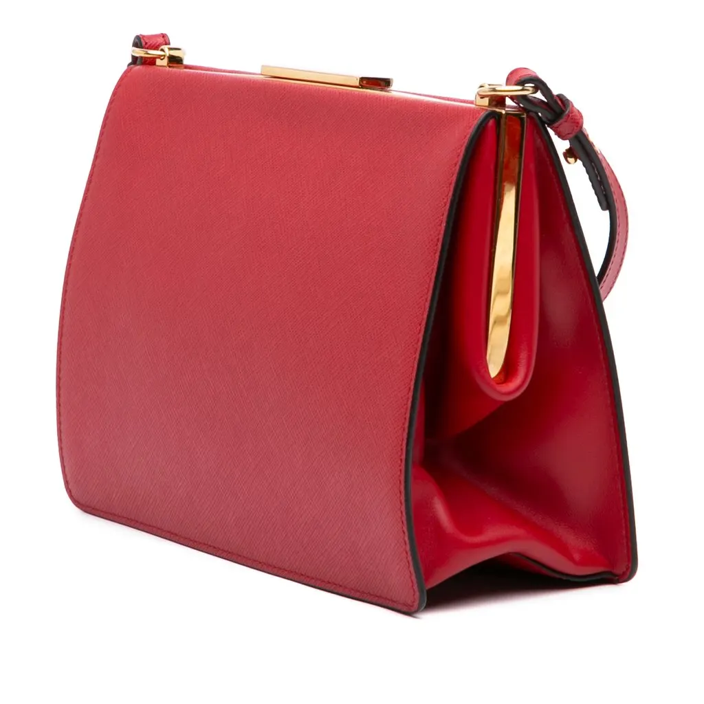 Prada Saffiano and City Calf Light Frame Crossbody Red Leather Very good - Back View