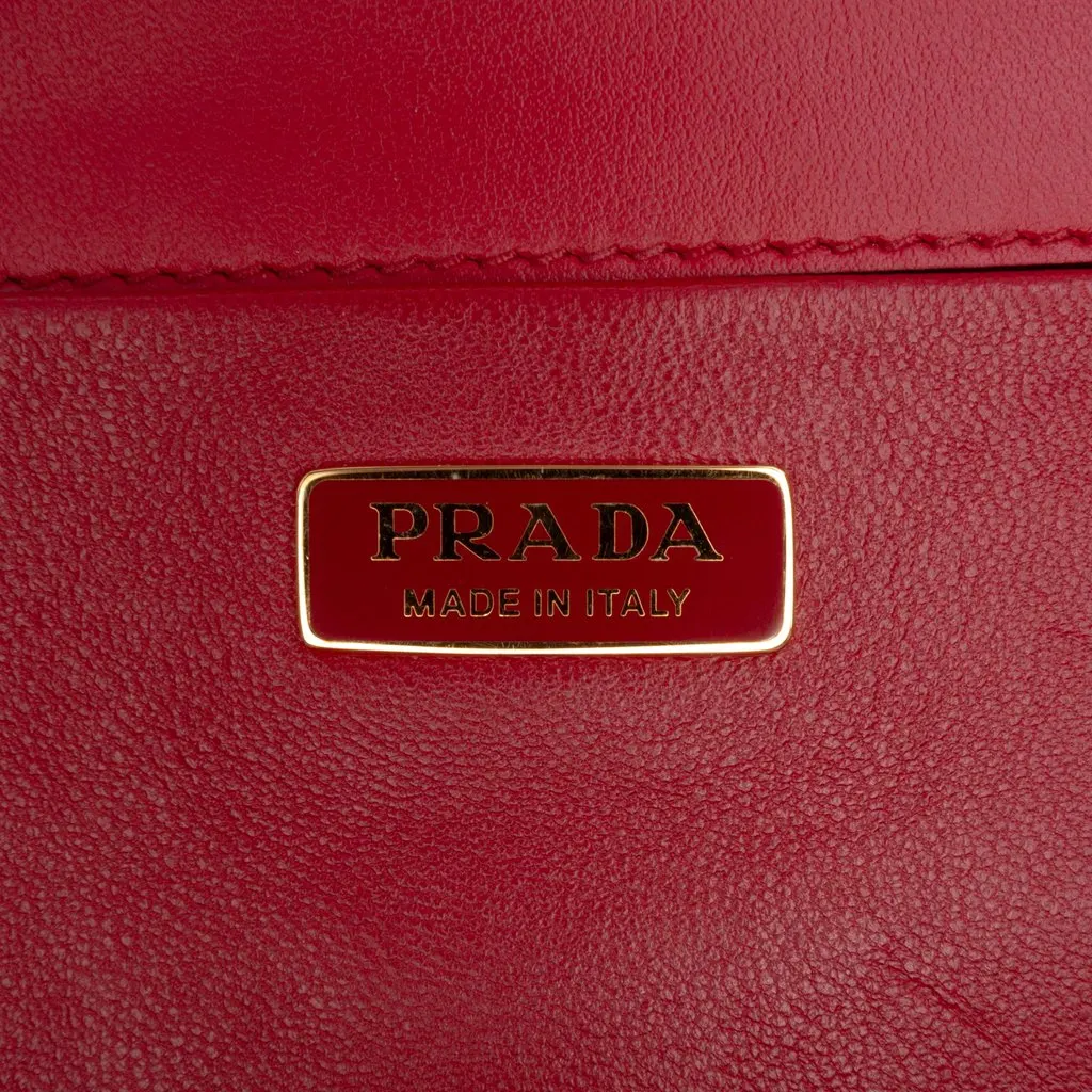 Prada Saffiano and City Calf Light Frame Crossbody Red Leather Very good - Box View