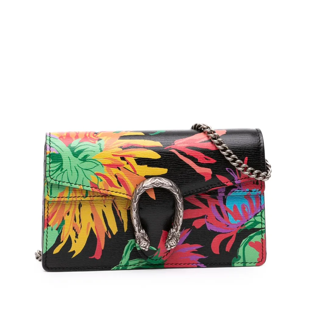 Gucci Ken Scott Super Mini Calfskin Floral Dionysus Crossbody Black Leather Good - Front View