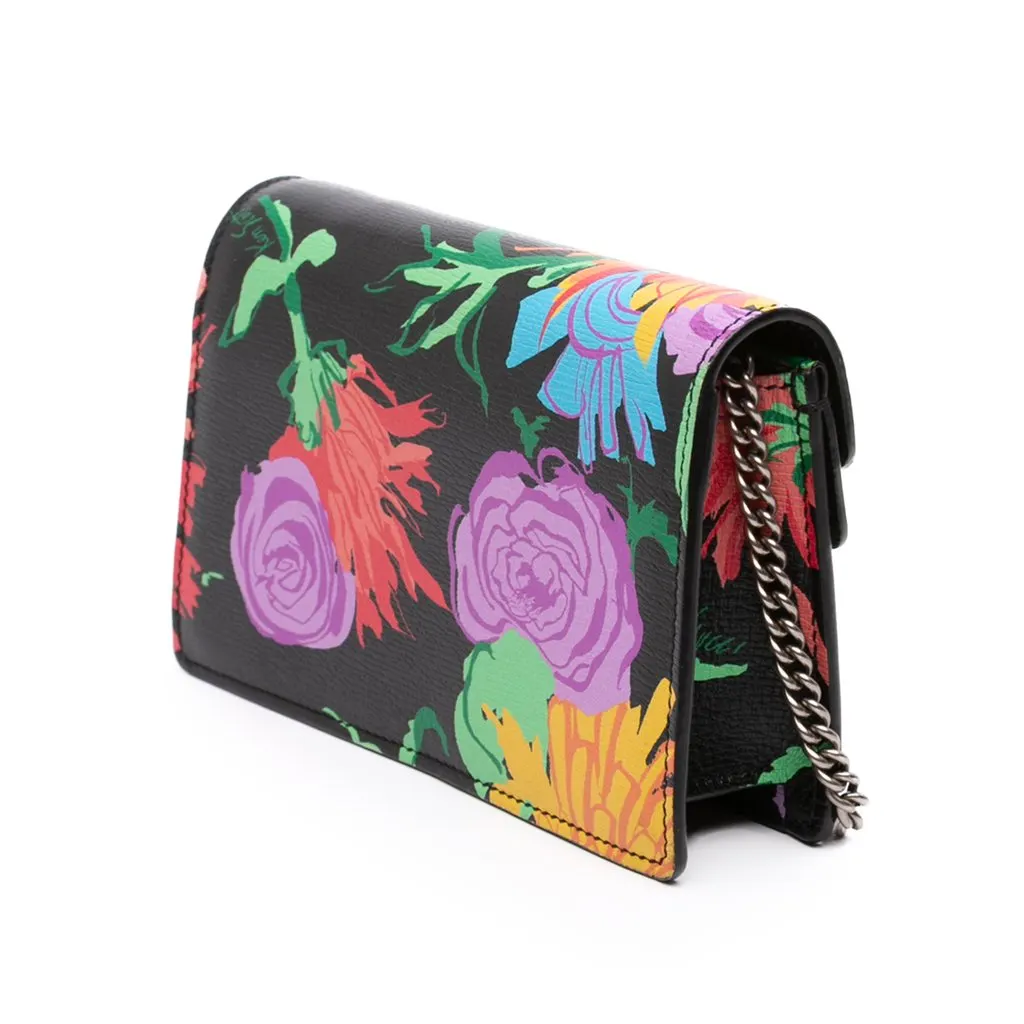 Gucci Ken Scott Super Mini Calfskin Floral Dionysus Crossbody Black Leather Good - Back View