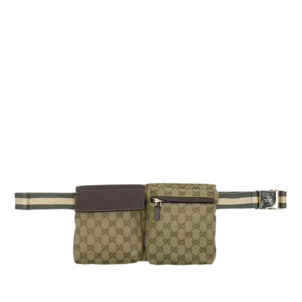 Gucci GG Canvas Web Double Pocket Belt Bag Beige Canvas Very good - Front View
