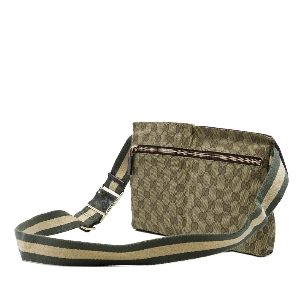 Gucci GG Canvas Web Double Pocket Belt Bag Beige Canvas Very good - Back View
