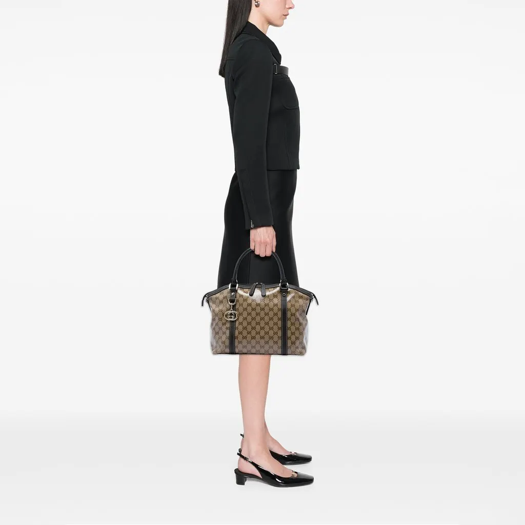 Gucci Medium GG Crystal Charm Dome Satchel Beige Good - Box View