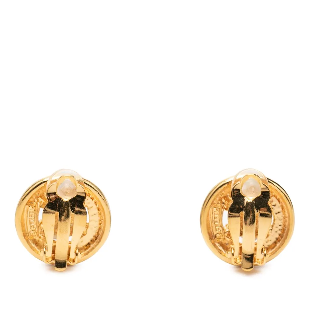Chanel CC Gold Plated Round Clip On Earrings Gold Metal Very good - Back View