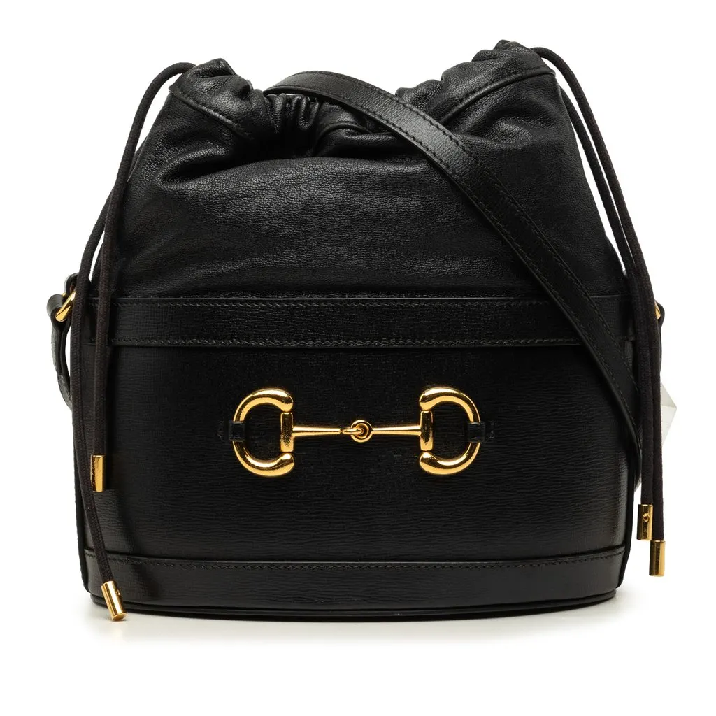 Gucci Calfskin Horsebit 1955 Bucket Bag Black Leather Very good - Front View