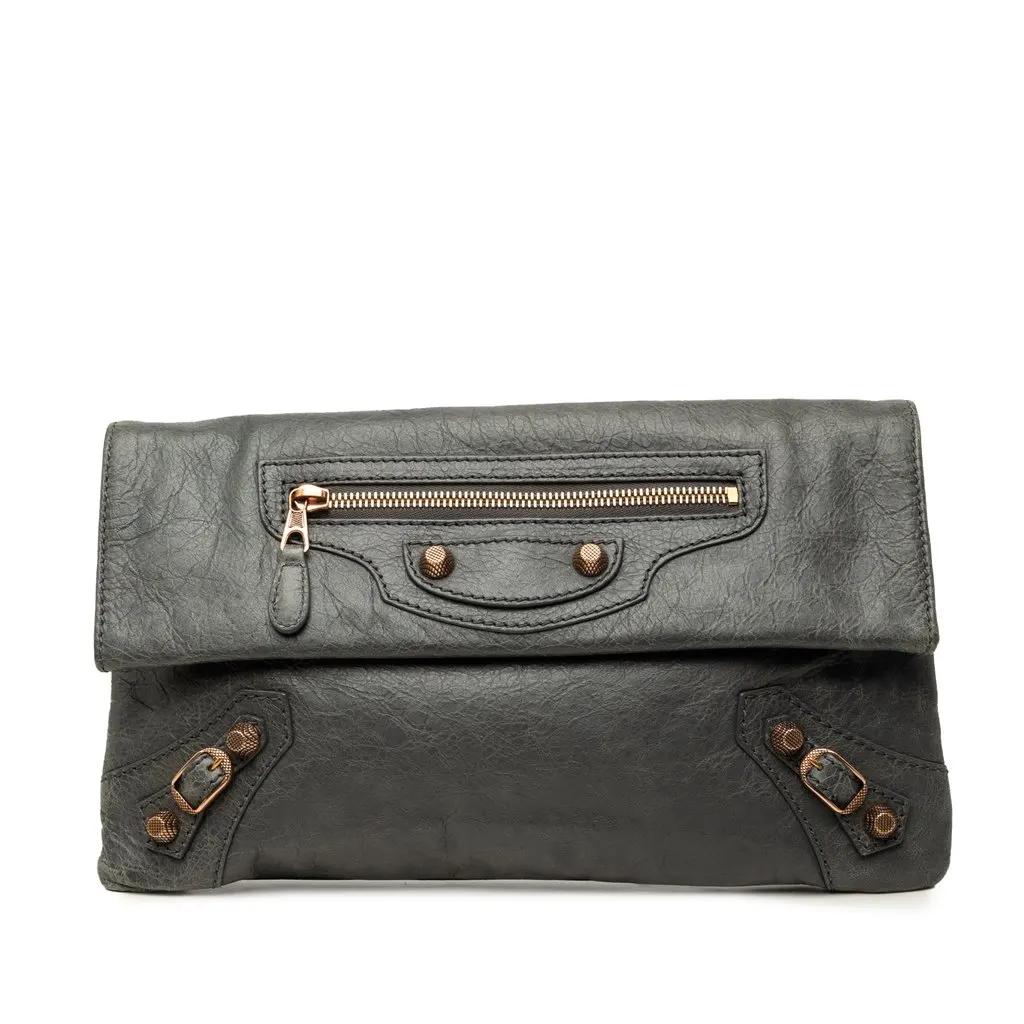 Balenciaga Lambskin Motocross Giant 12 Envelope Clutch Grey Leather Very good - Front View