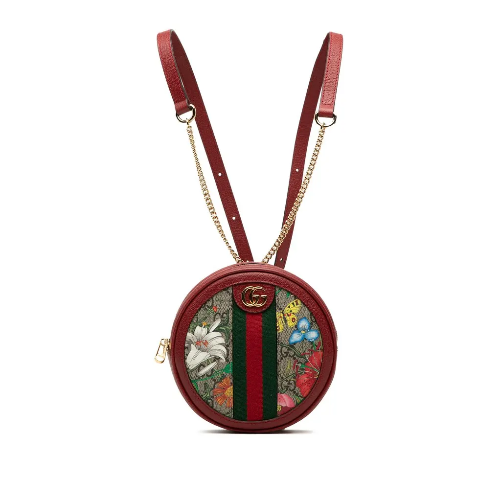 Gucci Mini GG Supreme Web Flora Round Ophidia Backpack Beige Very good - Front View