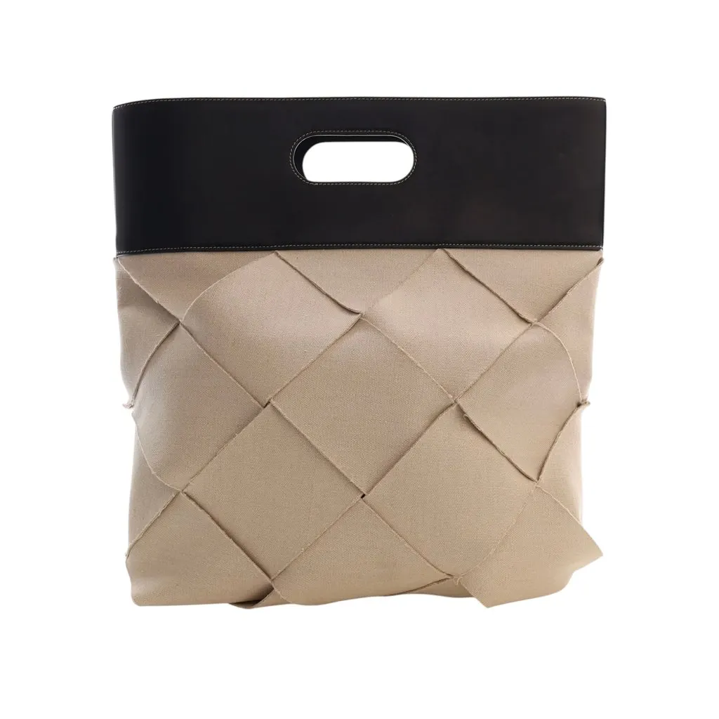 Bottega Veneta Small Canvas French Calfskin Slip Tote Beige Canvas Very good - Back View