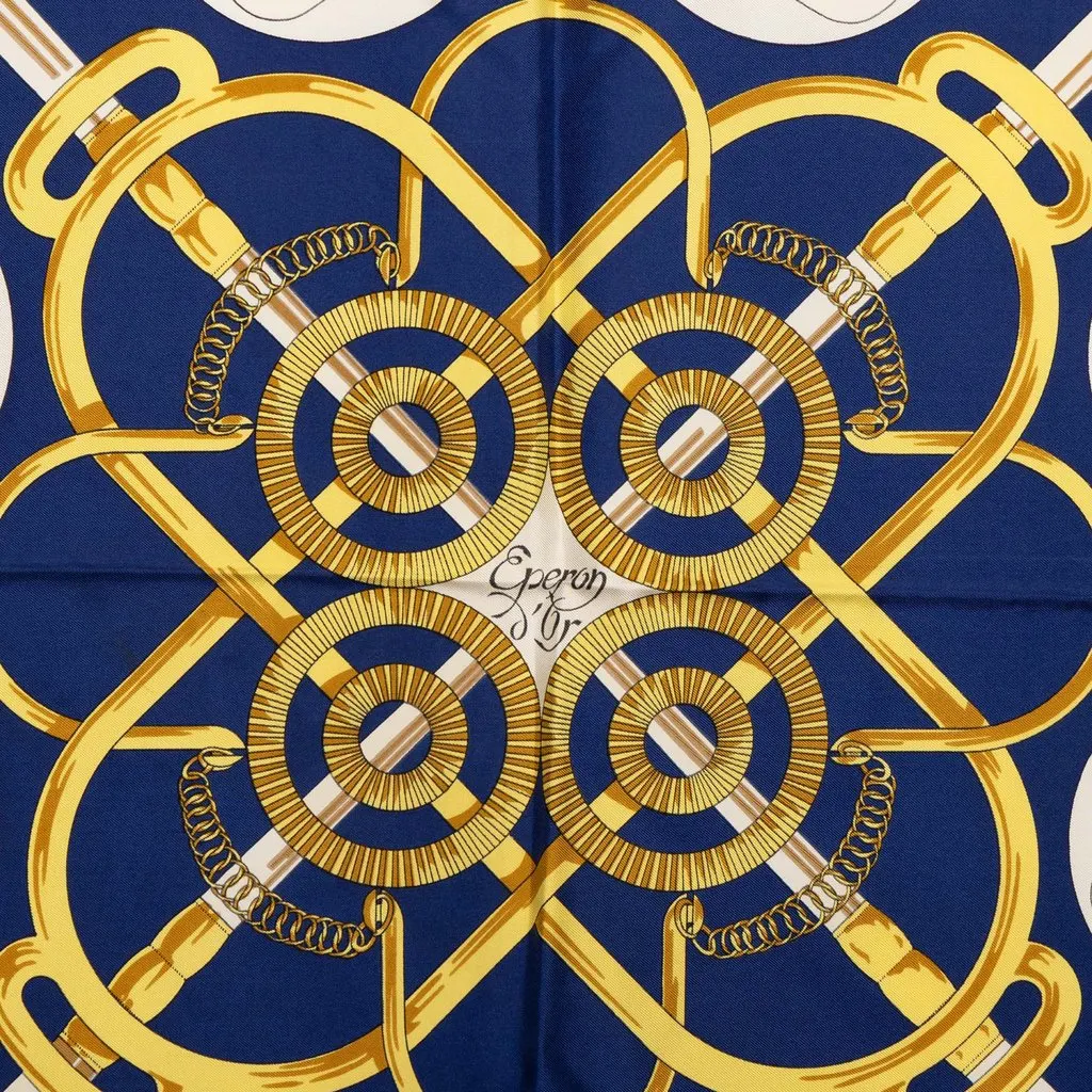 Hermès Eperon D Or Silk Scarf 90 White Silk Good - Inside View