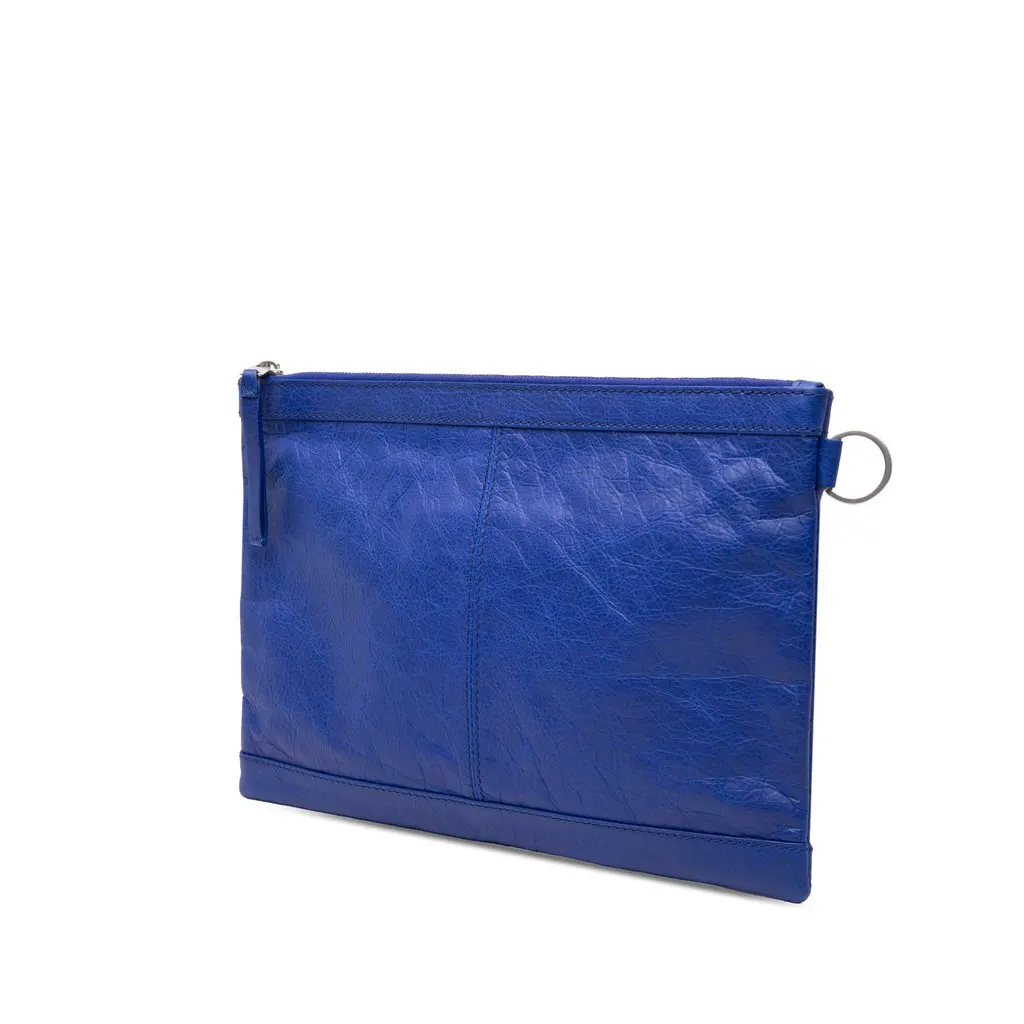 Balenciaga Lambskin Motocross Classic Clip M Clutch Blue Leather Very good - Back View