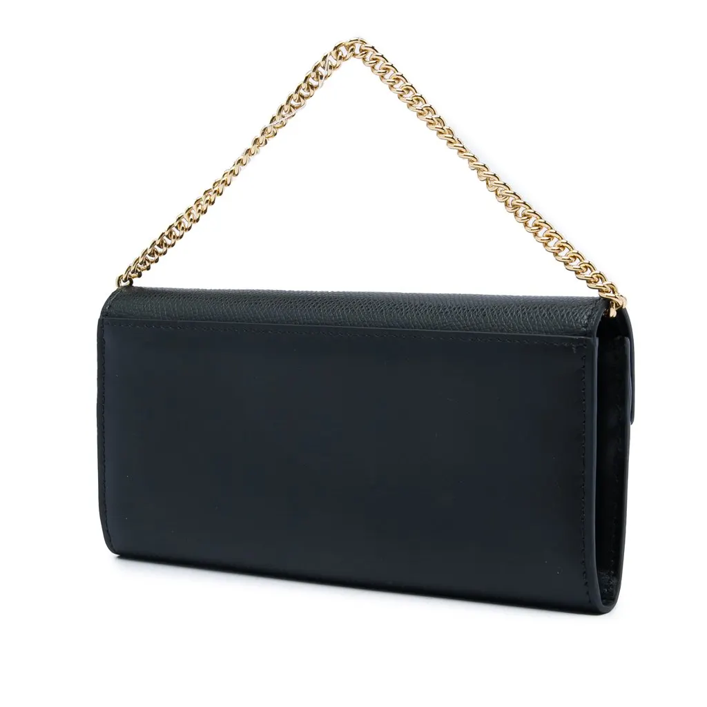 Fendi Smooth and Grained Calfskin Vitello King Cruise FF Diamonds Continental Envelope Wallet On Chain Black Leather Very good - Back View