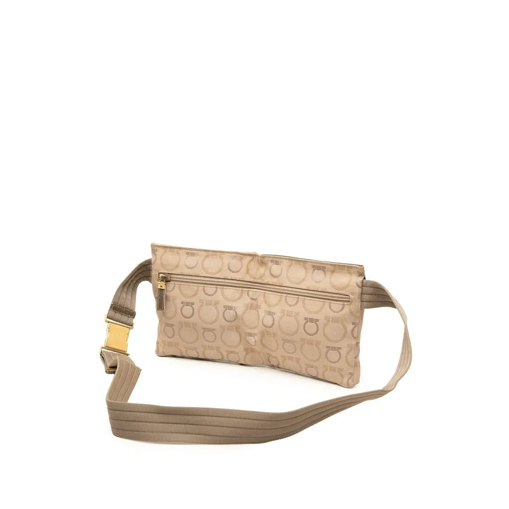 Salvatore Ferragamo Gancini Canvas Double Pocket Belt Bag Beige Canvas Very good - Back View
