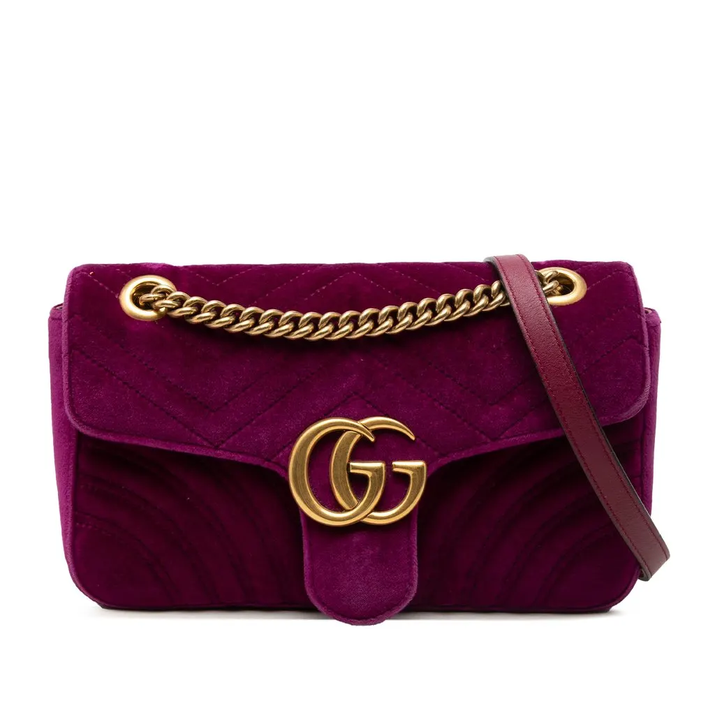 Gucci Medium GG Marmont Matelasse Velvet Shoulder Bag Purple Very good - Front View