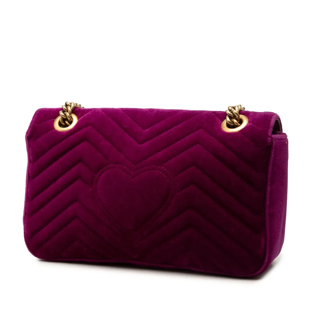 Gucci Medium GG Marmont Matelasse Velvet Shoulder Bag Purple Very good - Back View
