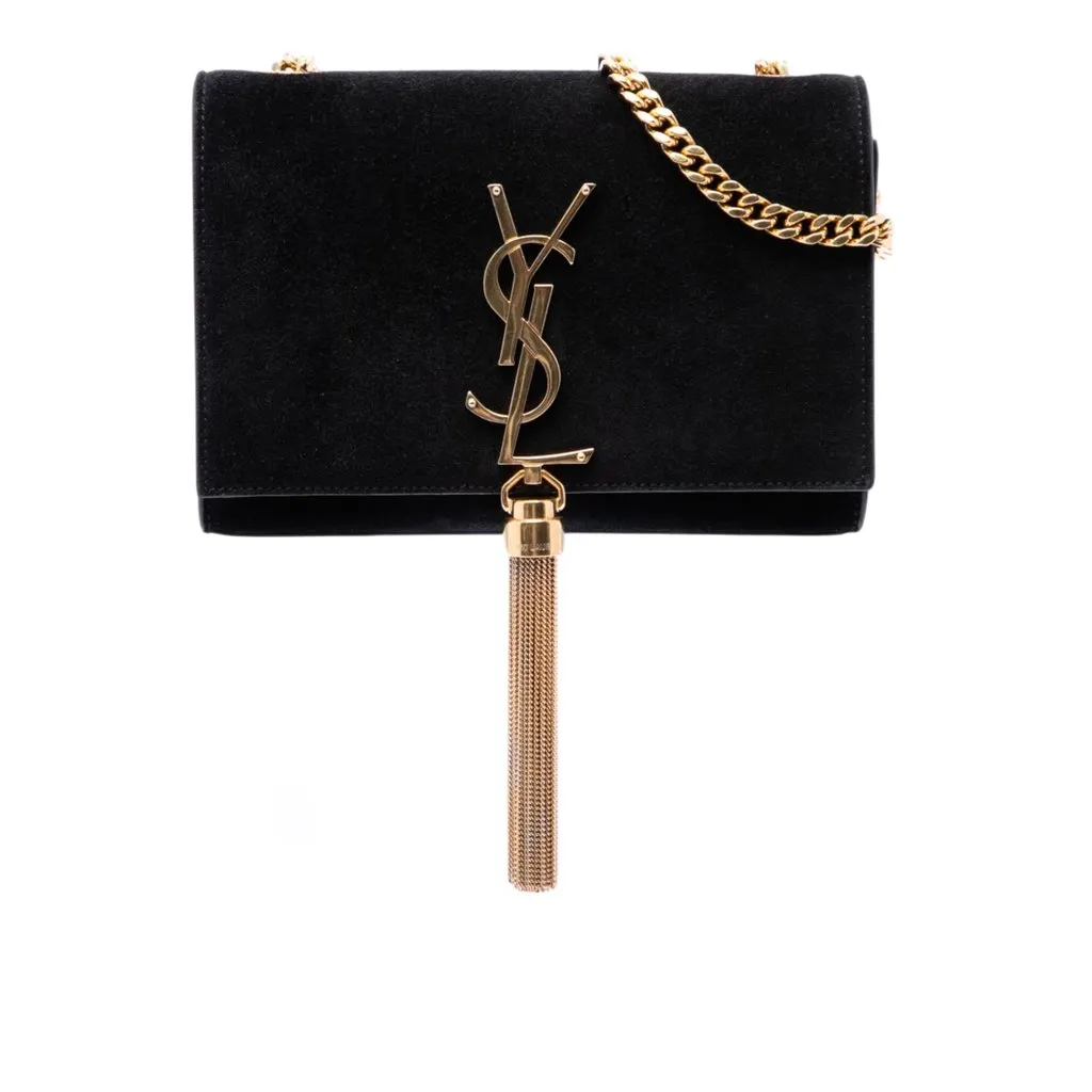 Saint Laurent Small Velvet Monogram Kate Tassel Crossbody Black Very good - Front View
