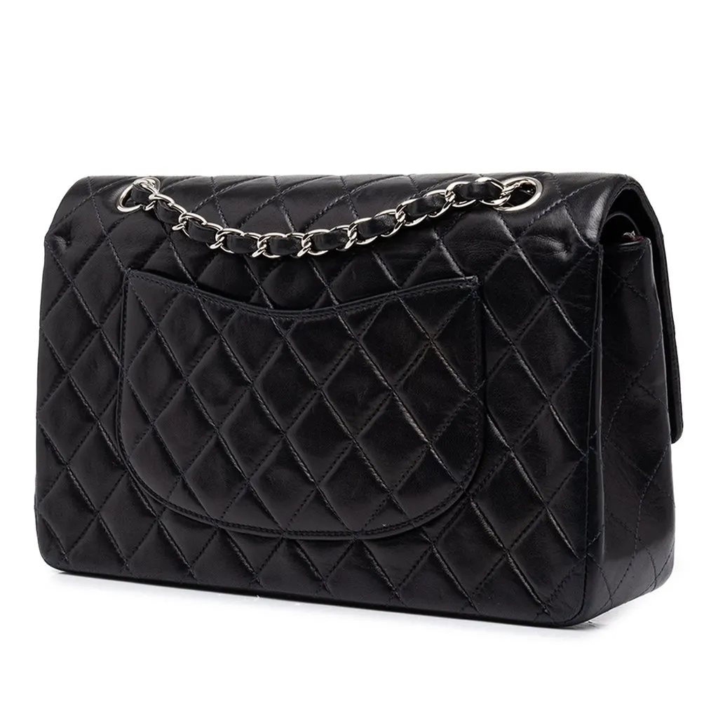 Chanel Medium Classic Lambskin Double Flap Black Leather Good - Back View