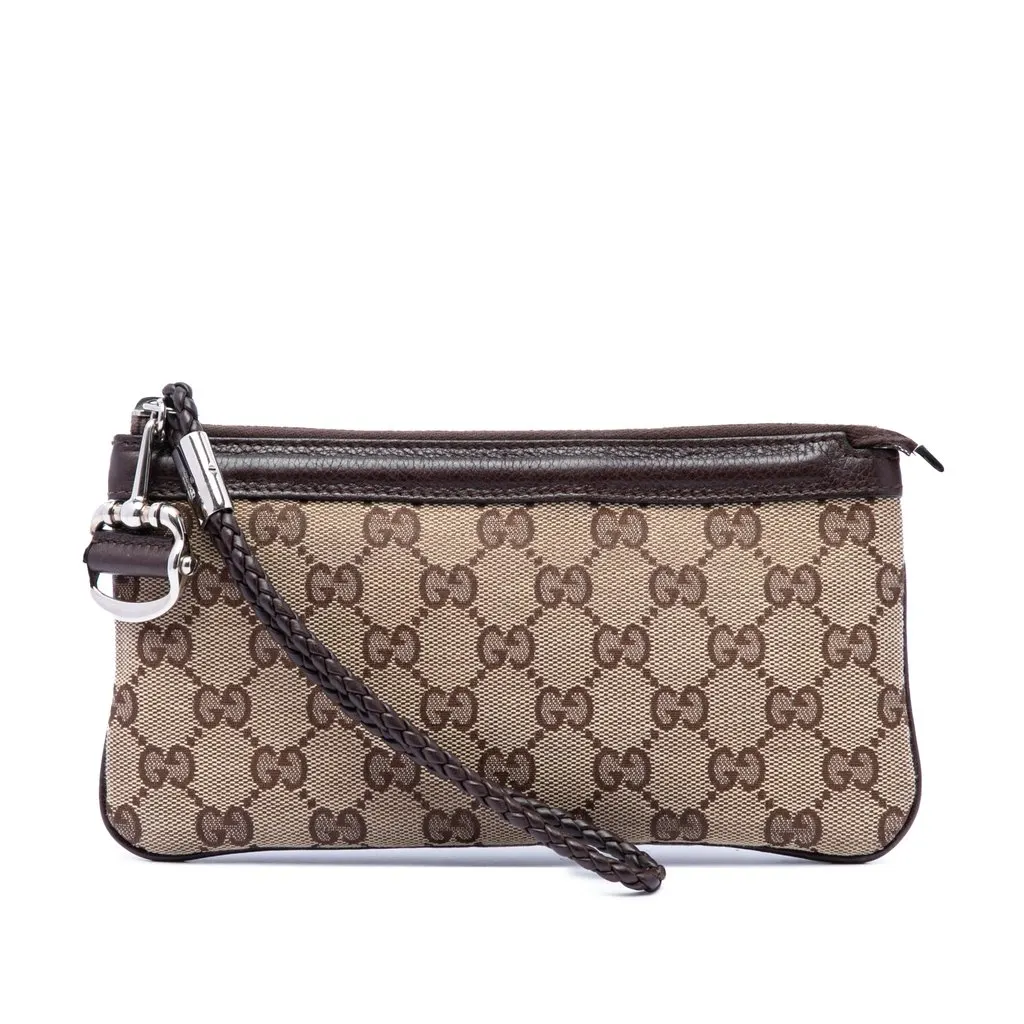 Gucci GG Canvas Horsebit Wristlet Pochette Beige Very good - Front View