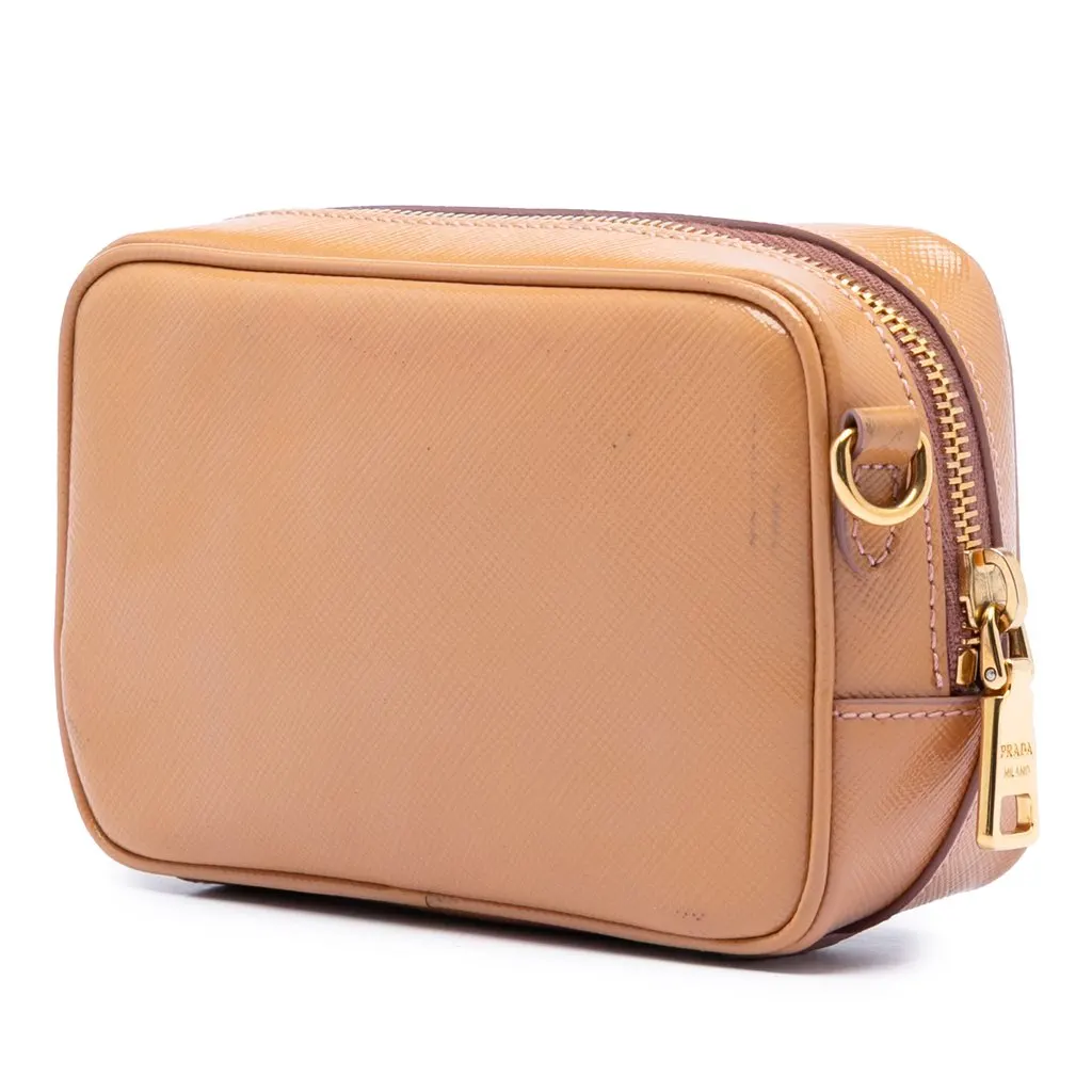 Prada Saffiano Vernice Bow Camera Bag Brown Leather Very good - Back View
