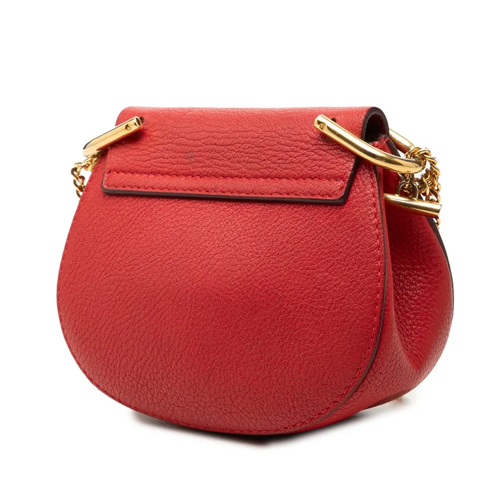 Chloé Nano Grained Lambskin Drew Crossbody Red Leather Very good - Back View