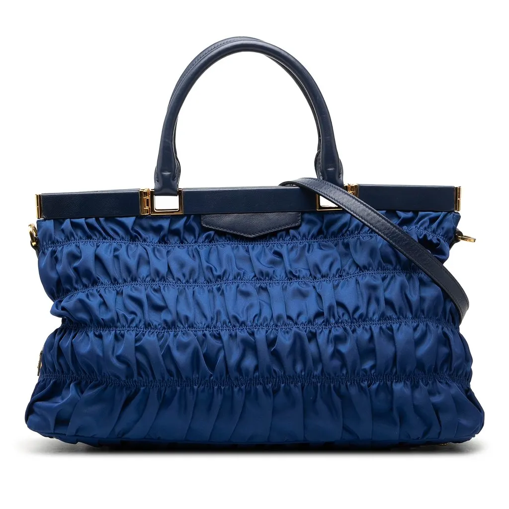 Prada Tessuto Gaufre Frame Satchel Blue Very good - Front View