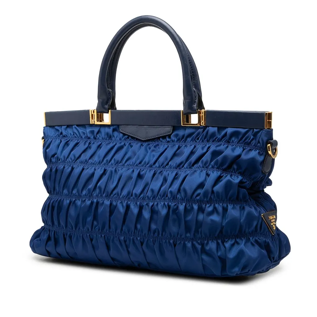 Prada Tessuto Gaufre Frame Satchel Blue Very good - Back View