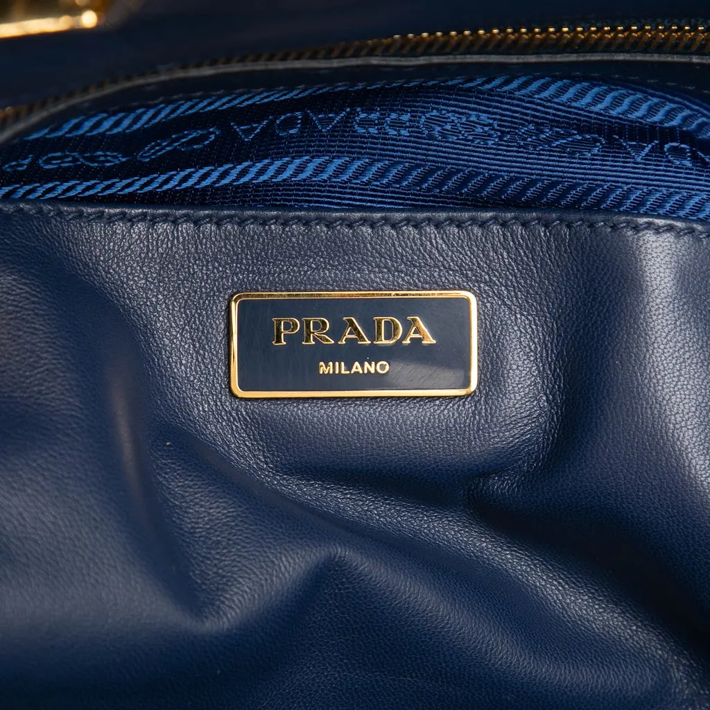 Prada Tessuto Gaufre Frame Satchel Blue Very good - Box View